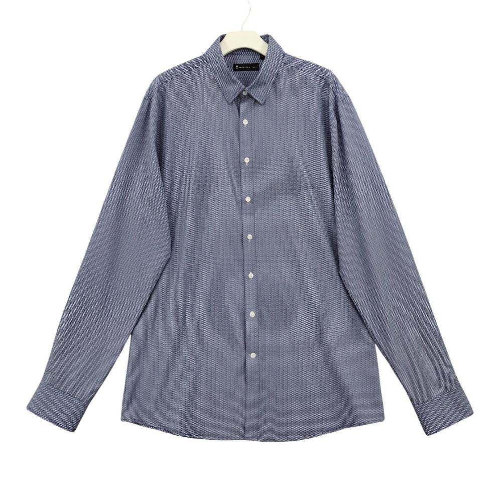 American Tall Mens Business Casual Button Down Shirt LT Blue Geometric Print
